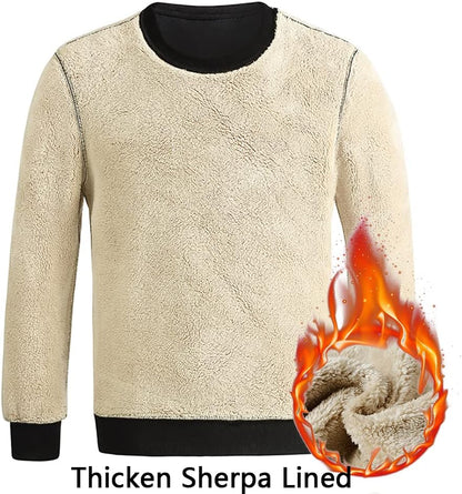 Beige Sherpa-Pullover, warm, flauschig, Unisex, Wintermode, gemütlich, isoliert, modisch.