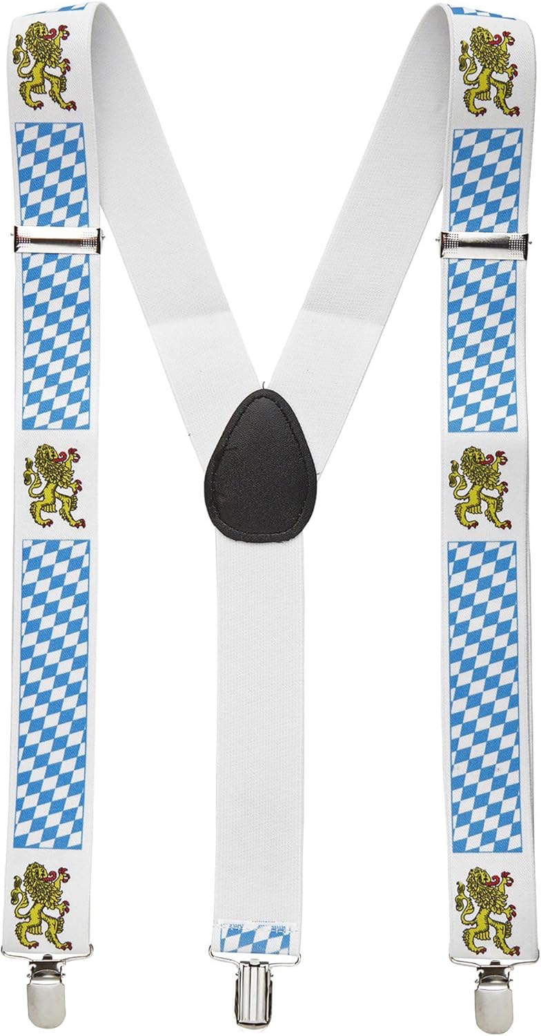 Trachtenhängslen med rutigt mönster och lejonmotiv – BayernPride Oktoberfest 2026