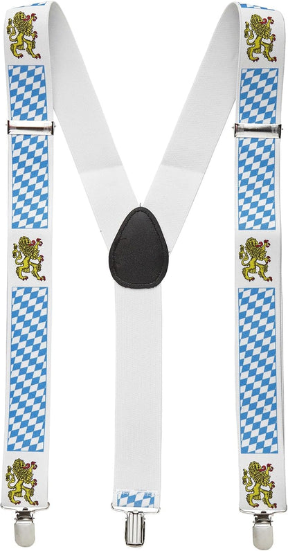 Trachtenhängslen med rutigt mönster och lejonmotiv – BayernPride Oktoberfest 2026