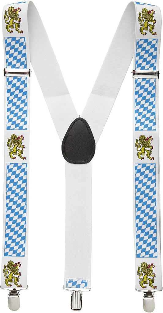 Trachtenhängslen med rutigt mönster och lejonmotiv – BayernPride Oktoberfest 2026