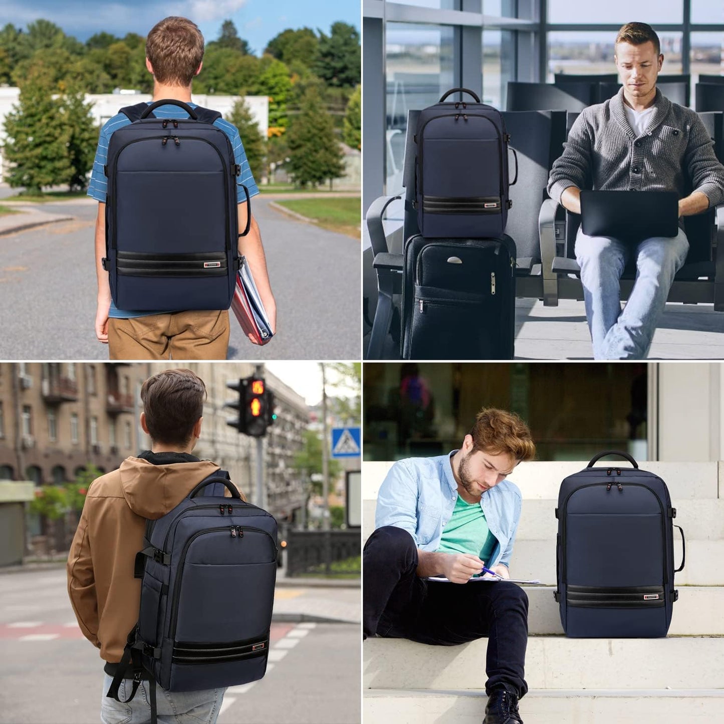 Expanderbar 45–55 l vattentät reseryggsäck med 46,5 cm laptopfack