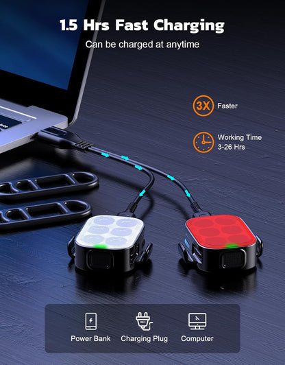 Set med ultratunna, USB-uppladdningsbara cykelljus med 4+6 lägen – SlimBeam