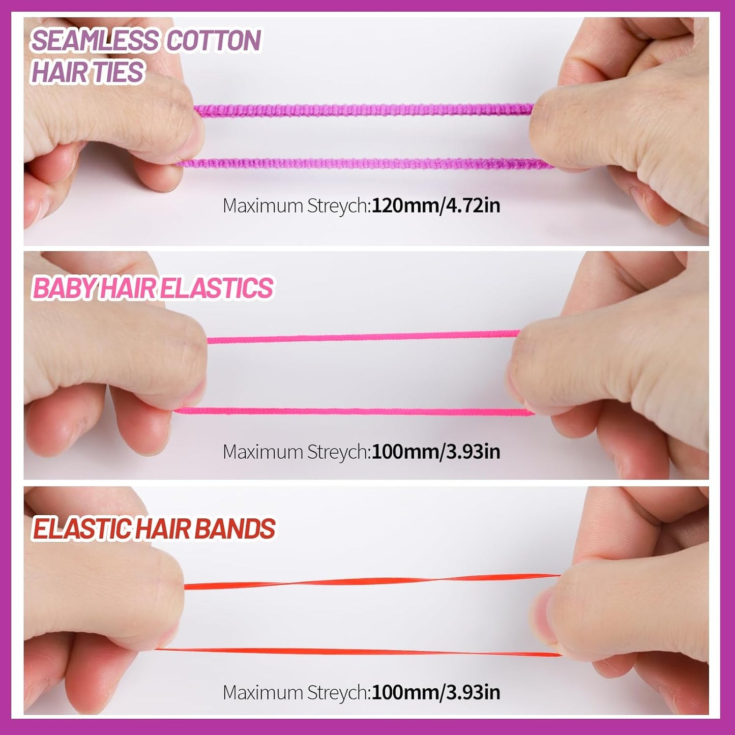 Nahtlose Baumwoll-Haargummis, rosa und orange, dehnbar, für Baby- und Kinderfrisuren.