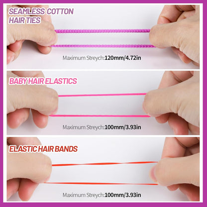 Nahtlose Baumwoll-Haargummis, rosa und orange, dehnbar, für Baby- und Kinderfrisuren.
