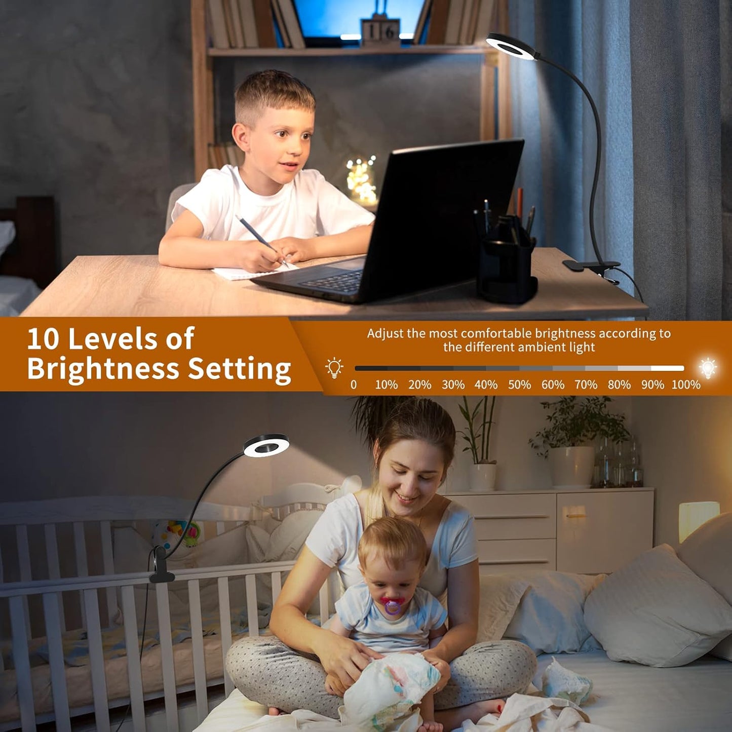 3 färglägen LED-klämlampa för skrivbord med flexibel svanhals – Selvara (1+1 GRATIS)