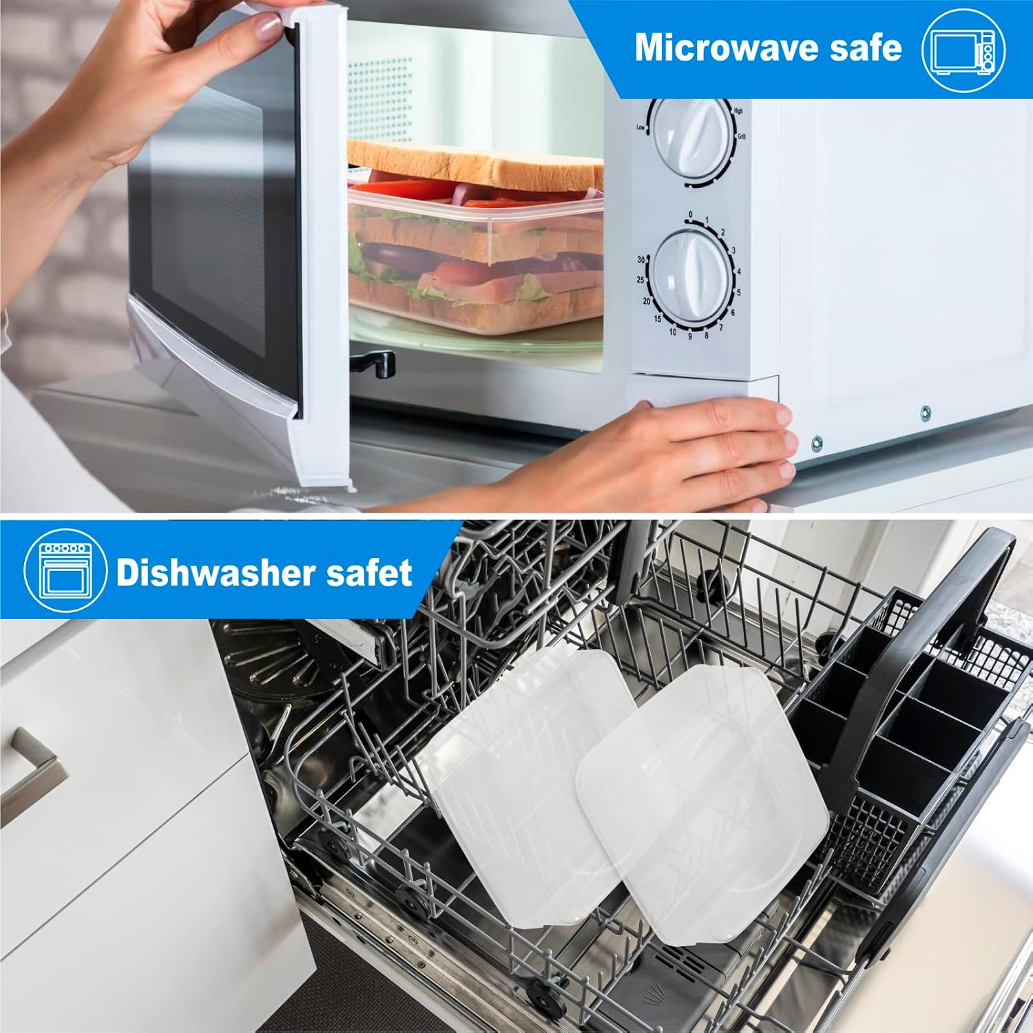 Mikrowellen- und spülmaschinengeeignete Kunststoffbehälter, stapelbar, transparent.