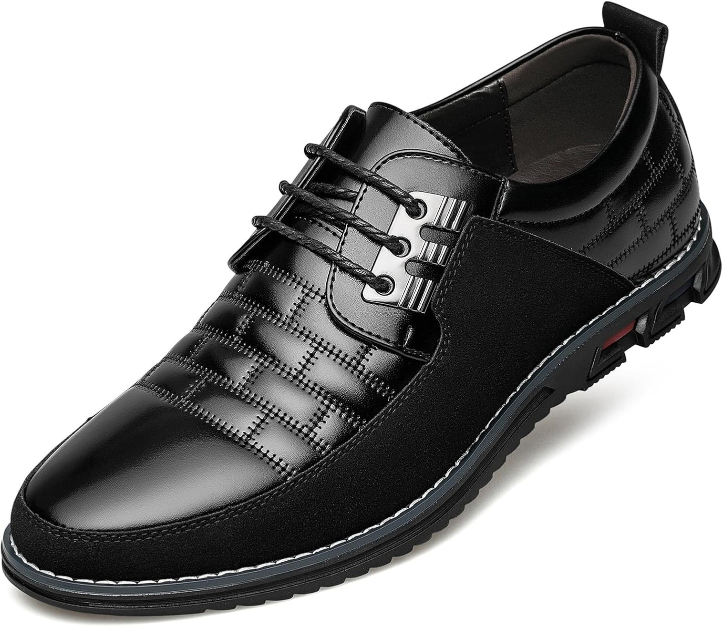 Schwarzer Herren-Lederschnürschuh, elegantes Design, rutschfeste Sohle, formell.
