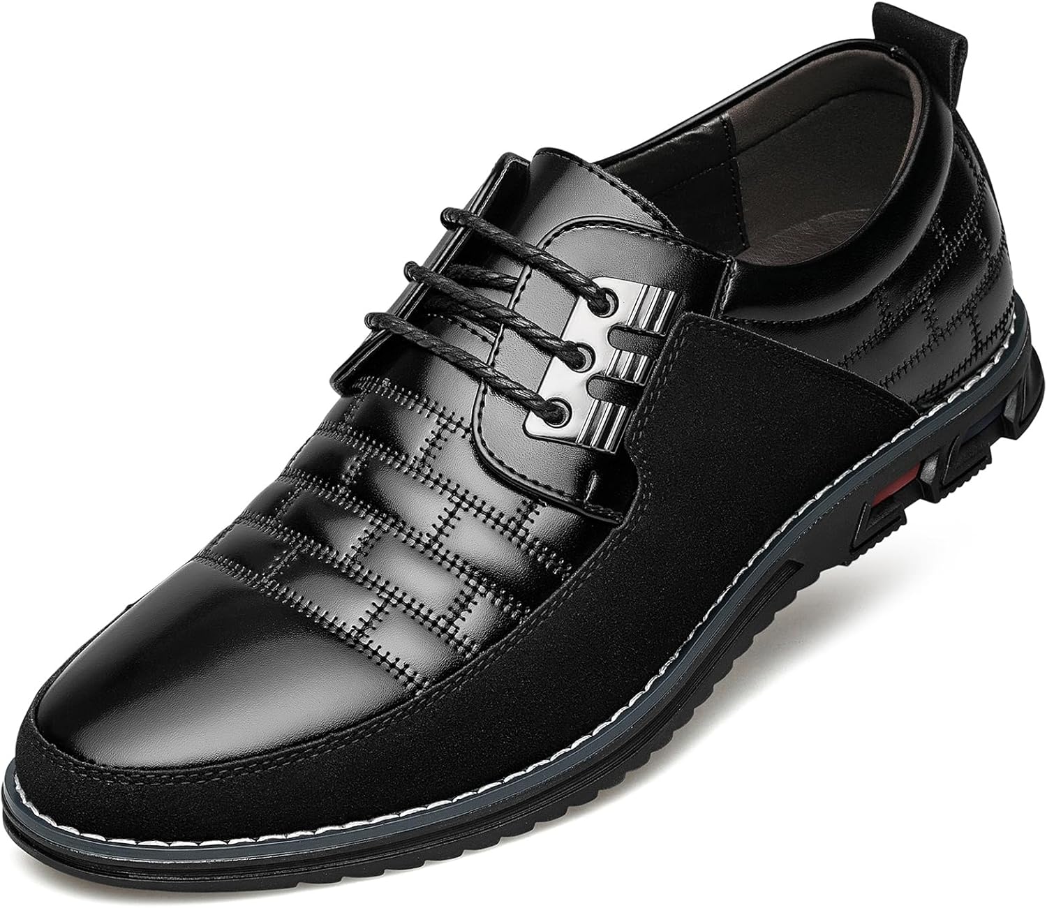 Schwarzer Herren-Lederschnürschuh, elegantes Design, rutschfeste Sohle, formell.