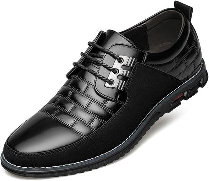 Schwarzer Herren-Lederschnürschuh, elegantes Design, rutschfeste Sohle, formell.