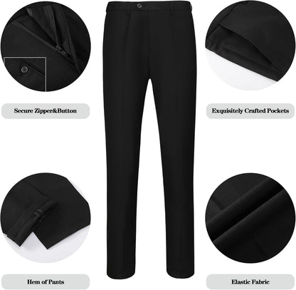 Schwarze Herrenanzughose, elastischer Stoff, sichere Reißverschlussknöpfe, exquisite Taschen.