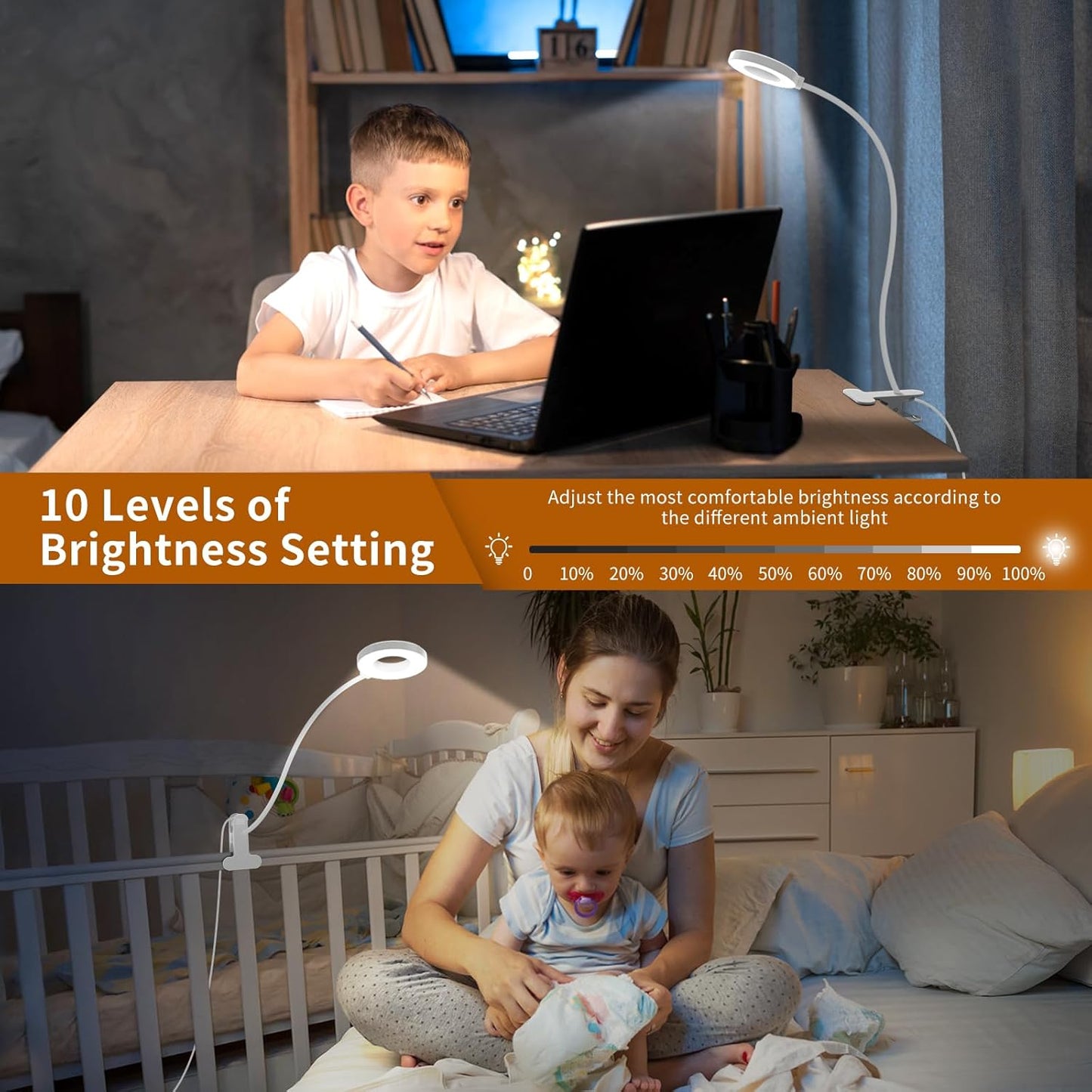 3 färglägen LED-klämlampa för skrivbord med flexibel svanhals – Selvara (1+1 GRATIS)