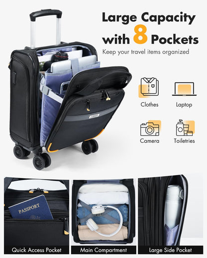 Flygbolagsgodkänt handbagage för under sätet med spinnerhjul och laptopfack