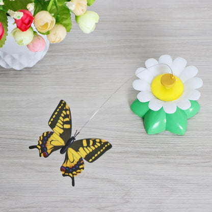 Schmetterlingsdeko mit gelber Blume, Kunststoff, Tischdekoration, Frühling, Gartenaccessoire.