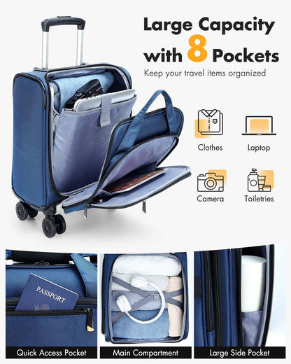 Flygbolagsgodkänt handbagage för under sätet med spinnerhjul och laptopfack