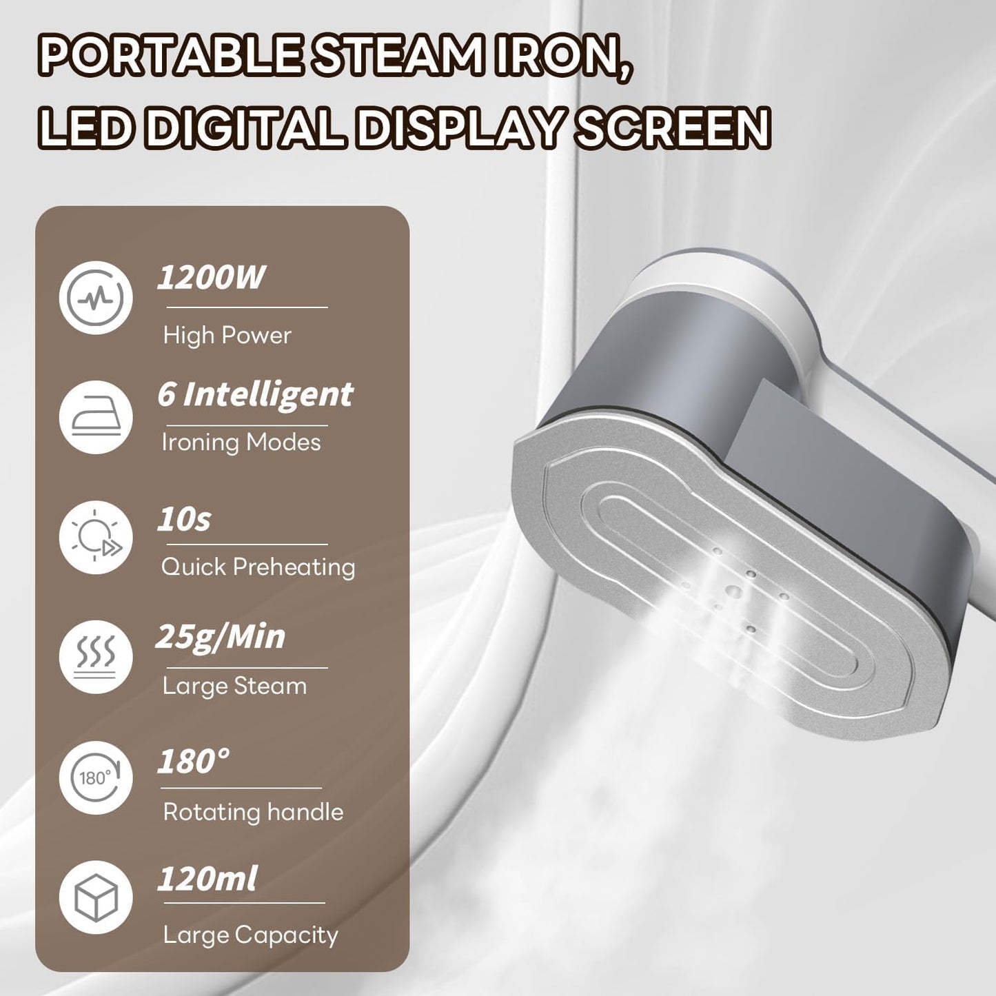 Bärbart reseångstrykjärn 1200 W med 6 lägen och AU-kontakt