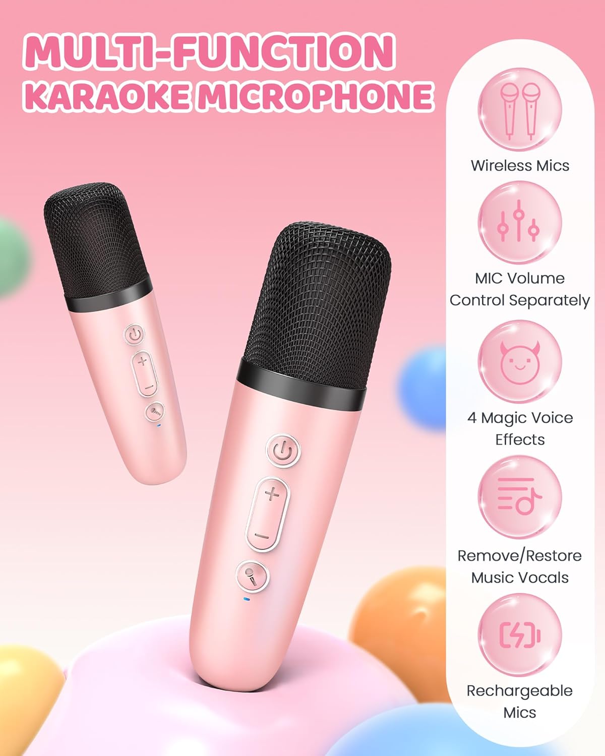 Bärbar mini-karaokemaskin med Bluetooth-högtalare och 2 trådlösa mikrofoner – Veylo