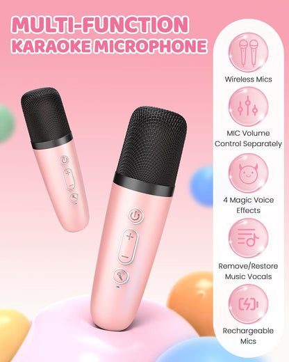Bärbar mini-karaokemaskin med Bluetooth-högtalare och 2 trådlösa mikrofoner – Veylo