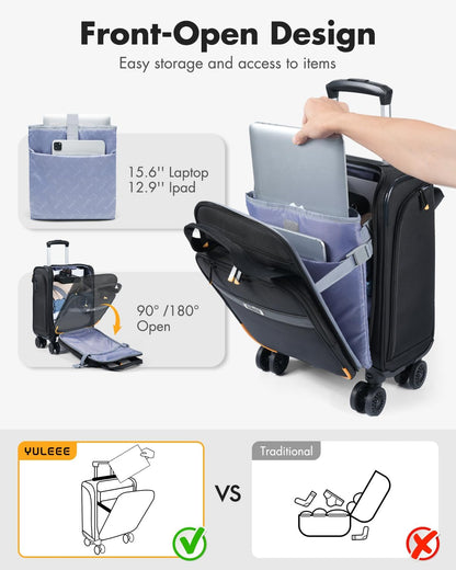 Flygbolagsgodkänt handbagage för under sätet med spinnerhjul och laptopfack