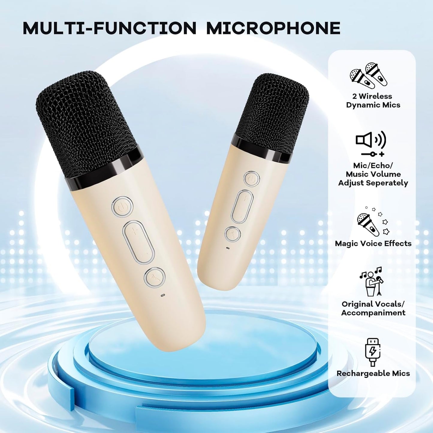 Bärbar mini-karaokemaskin med Bluetooth-högtalare och 2 trådlösa mikrofoner – Veylo