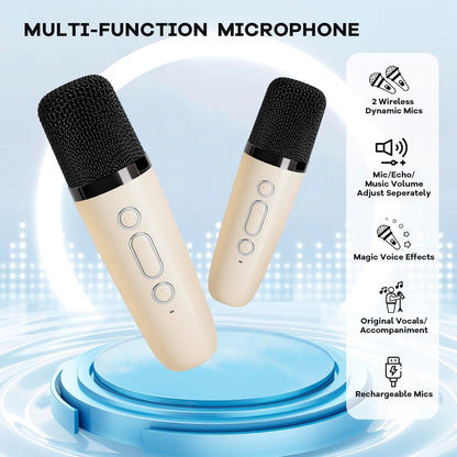 Bärbar mini-karaokemaskin med Bluetooth-högtalare och 2 trådlösa mikrofoner – Veylo