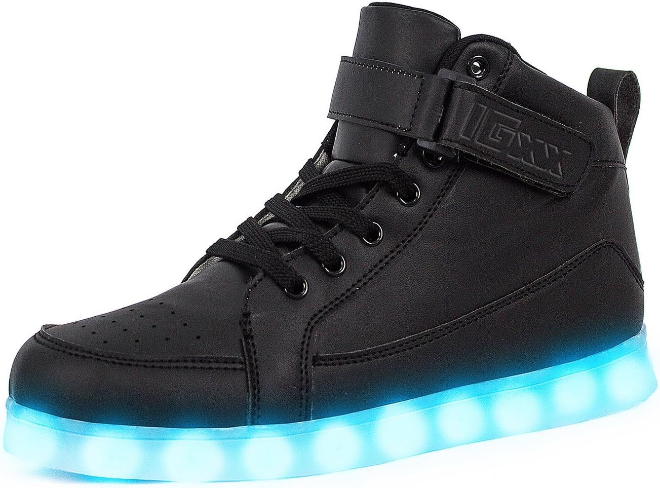 Schwarzer LED-Sneaker mit leuchtender Sohle, modischer Freizeitschuh für Herren.