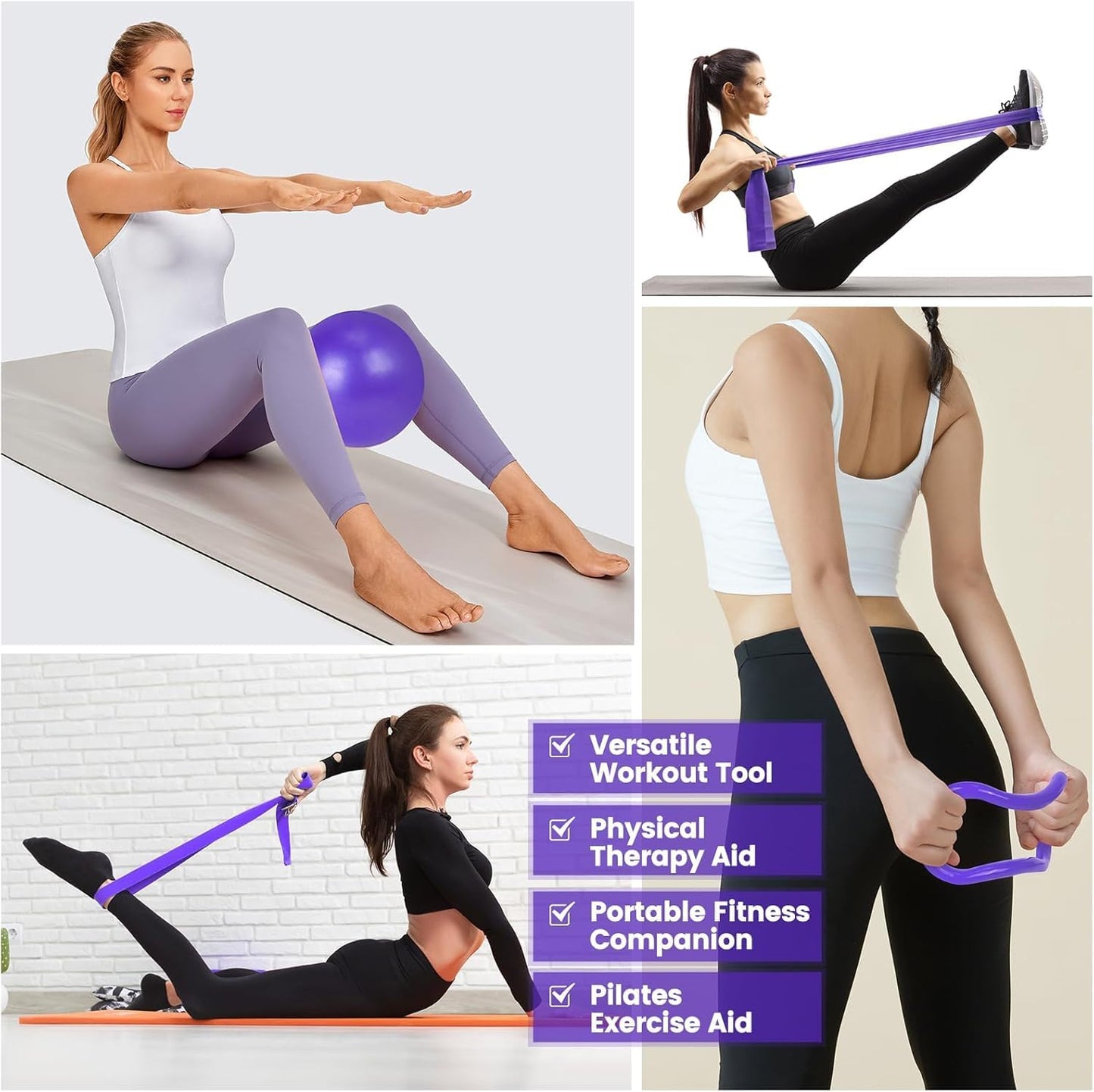 9-delars Pilatesset för hemmabruk med ring, boll, motståndsband och halkfria strumpor
