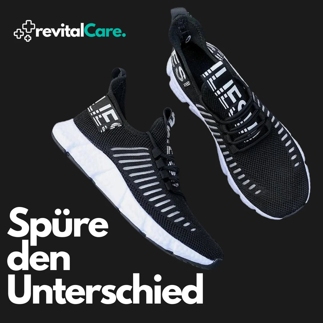 Schwarze Sportschuhe mit weißer Sohle, atmungsaktives Mesh, ideal für Laufen und Fitness.