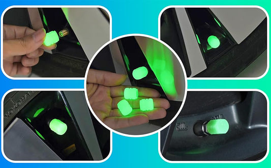 Set med 4 lysande ventilkåpor med logotyp – LuxaGlow