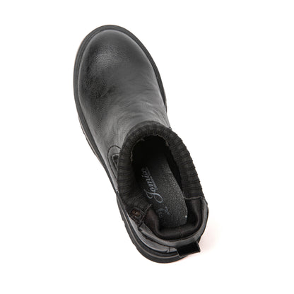 Schwarzer Lederstiefel für Damen, seitlicher Reißverschluss, rutschfeste Sohle, bequem.