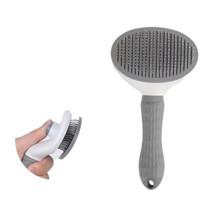 Graue Haustierbürste mit ergonomischem Griff, ideal für Fellpflege und Tierhaare entfernen.