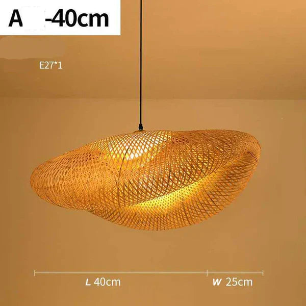 Moderne hängende Rattanlampe, 40 cm, warmes Licht, E27 Fassung, Wohnzimmerbeleuchtung.