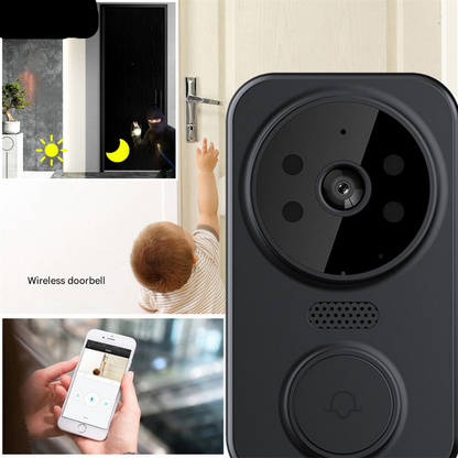Svart smart Wi‑Fi dörrklocka med kamera – Noctiq