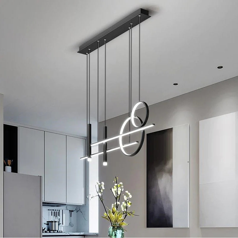 Moderne LED-Pendelleuchte schwarz, geometrisches Design, Wohnzimmer, Esszimmer, minimalistisch