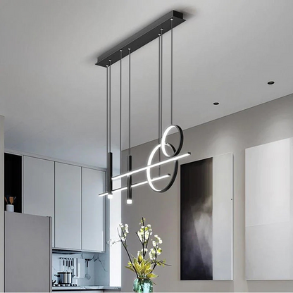 Moderne LED-Pendelleuchte schwarz, geometrisches Design, Wohnzimmer, Esszimmer, minimalistisch