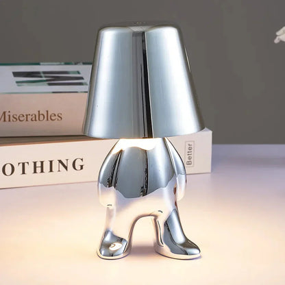 Silberne Tischlampe in Menschform, modernes Design, Wohnzimmer-Dekoration, LED-Beleuchtung.
