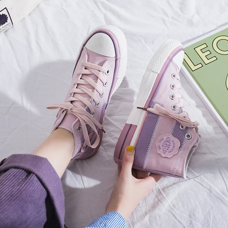 Lila High-Top-Sneaker aus Segeltuch, Damenmode, lässige Schuhe, trendige Freizeitkleidung