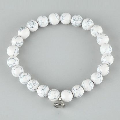 Weißes Howlith-Armband, runde Perlen, elastisch, Schmuck für Damen und Herren, modisch.
