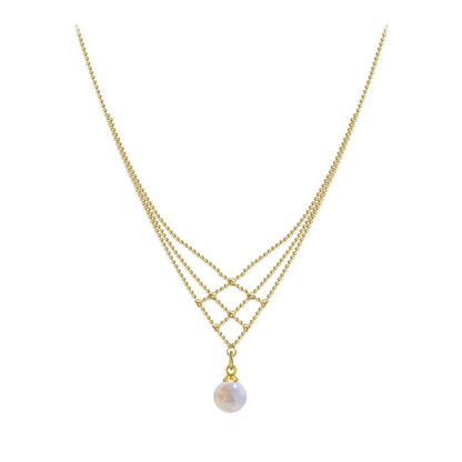 Goldene Halskette mit Perlenanhänger, elegantes Schmuckdesign, Damenaccessoire.