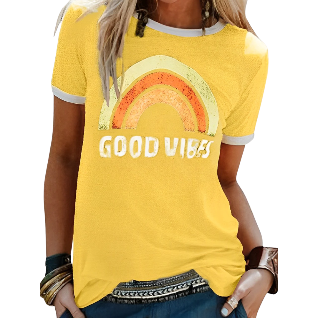 Dam T-shirt med regnbågsprint – Sunny