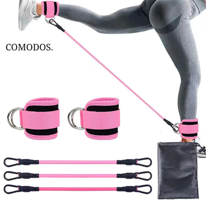 Rosa Fitness-Knöchelriemen Set mit Widerstandsbändern für Beintraining.
