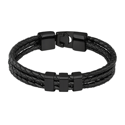 Schwarzes geflochtenes Lederarmband mit Magnetverschluss, Herrenmode, elegant und modern.