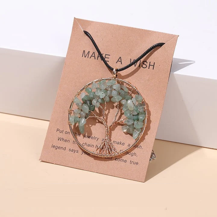 Grüner Aventurin Baum des Lebens Anhänger, handgefertigt, Schmuck, Geschenkidee, Naturstein
