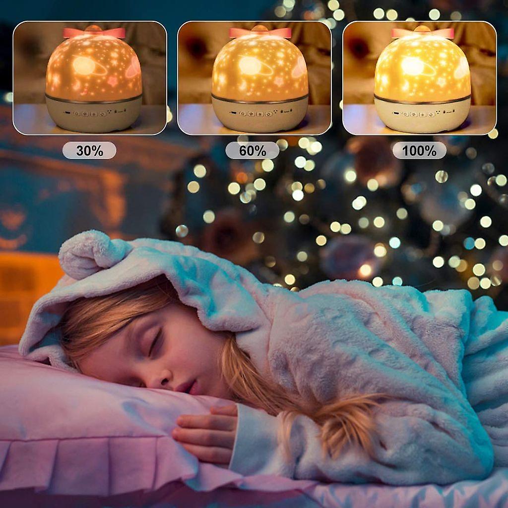 Mädchen schläft mit Nachtlicht-Projektor, dimmbar, warmes Licht, Kinderzimmer, Weihnachten.