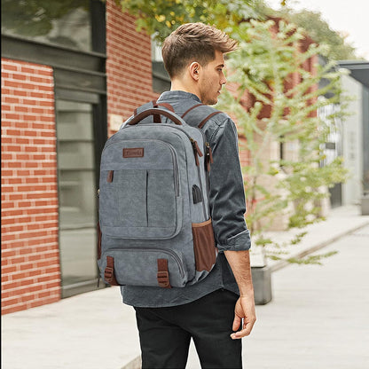 Stöldsäker canvas laptop- och resryggsäck med USB-anslutning – Passar för laptops upp till 43,94 cm