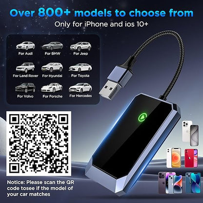 Kabelloser CarPlay-Adapter, USB, kompatibel mit iPhone, iOS 10+, für Audi, BMW, Mercedes.