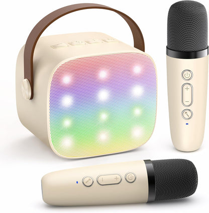 Bärbar mini-karaokemaskin med Bluetooth-högtalare och 2 trådlösa mikrofoner – Veylo
