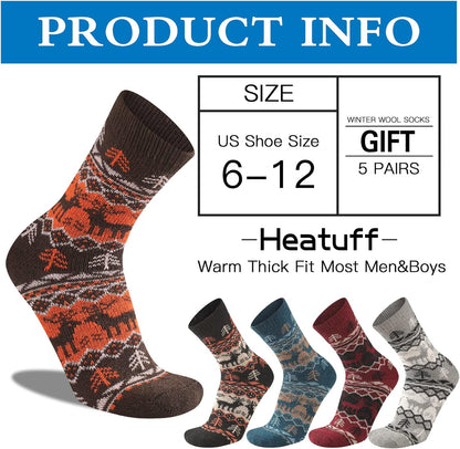Warme Winterwollsocken, 5er-Pack, gemustert, für Herren, Größe 6-12, ideal für kalte Tage.