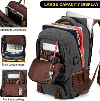 Stöldsäker canvas laptop- och resryggsäck med USB-anslutning – Passar för laptops upp till 43,94 cm