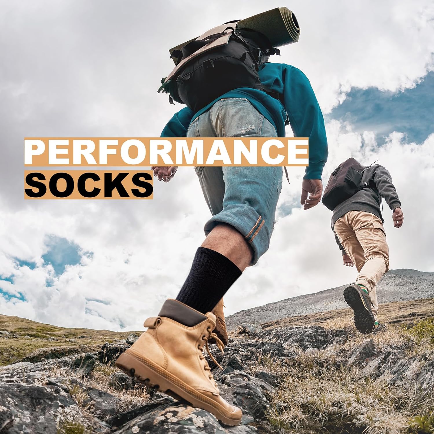 Wandern Socken Outdoor, beige Stiefel, Bergsteigen, Performance, Herrenmode, Natur, Abenteuer.