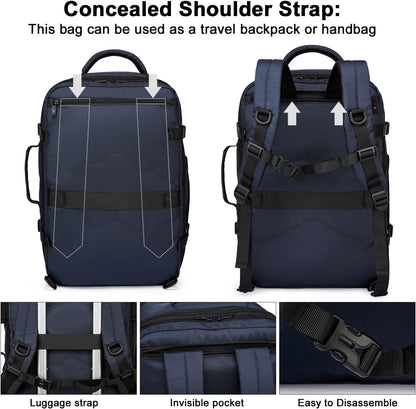 Expanderbar 45–55 l vattentät reseryggsäck med 46,5 cm laptopfack